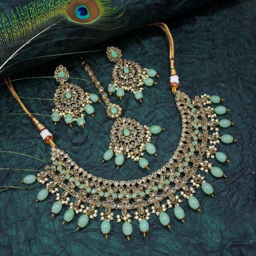 Desirable With Ethnic Work Polki Necklace Set  