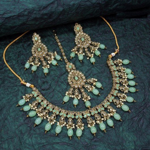 Fascinating With Designer Stone Work Polki Necklace Set  