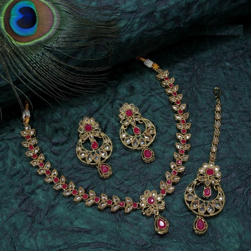 Fashionable With Traditional Work Polki Necklace Set  