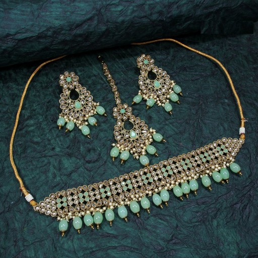 Glamorous With Ethnic Work Polki Necklace Set  