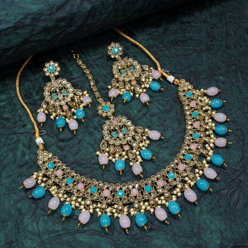 Antique With Ethnic Work Polki Necklace Set  