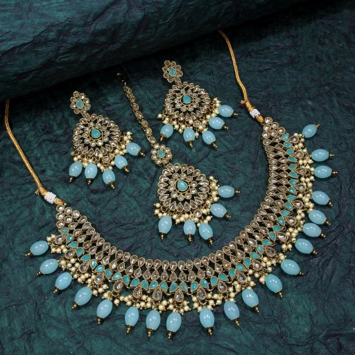 Beautiful With Traditional Work Polki Necklace Set  