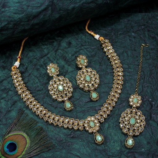 Fashionable With Traditional Work Polki Necklace Set  