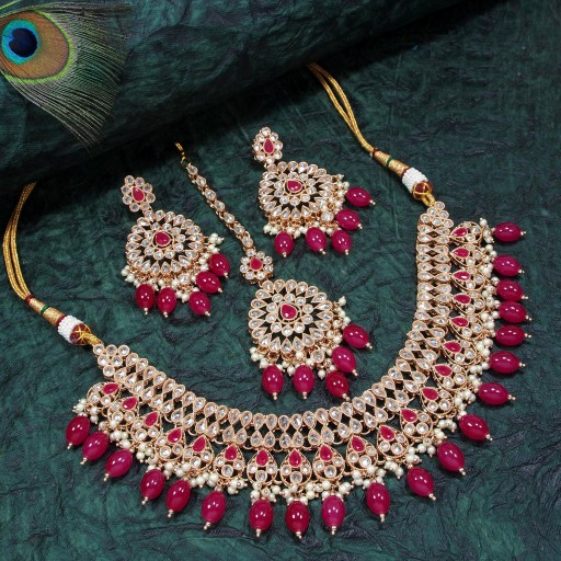 Prepossessing With Traditional Work Polki Necklace Set  