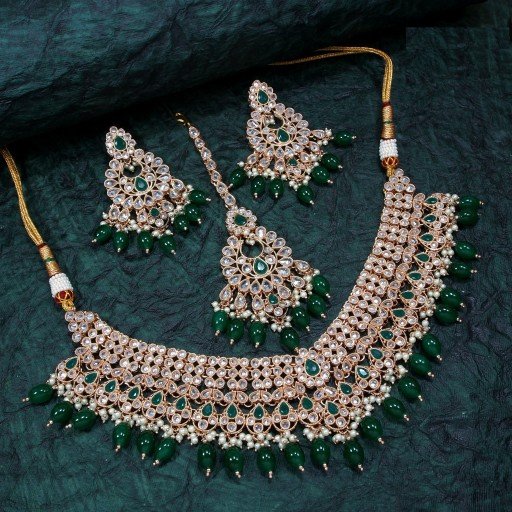 Pretty With Designer Stone Work Polki Necklace Set  