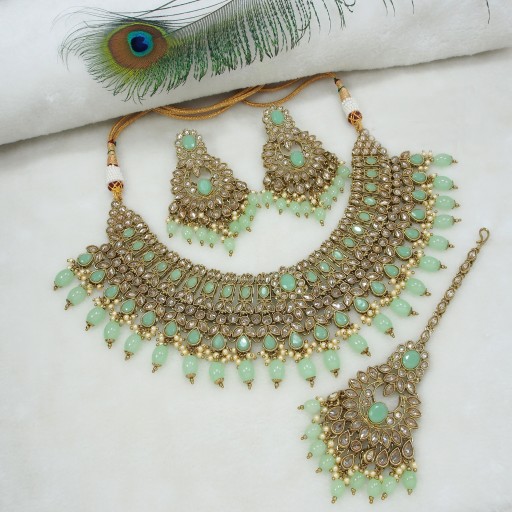 Stunning With Ethnic Work Polki Necklace Set  