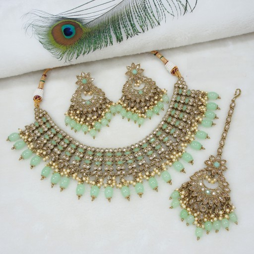 Trendy With Traditional Work Polki Necklace Set  