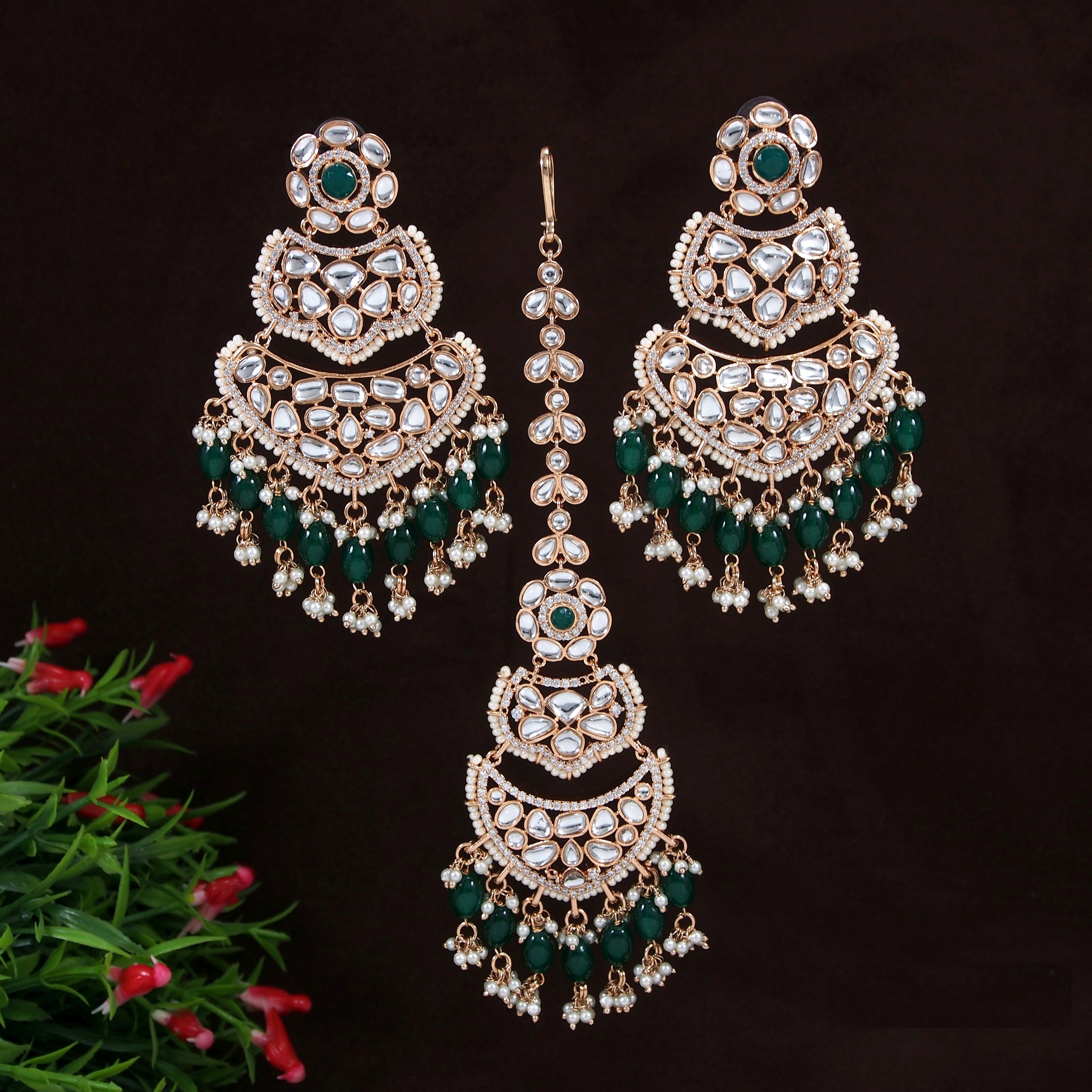 Gold Kundan and Pearls Medallion Choker Necklace, Earrings and Tikka S –  Kamal Beverly Hills