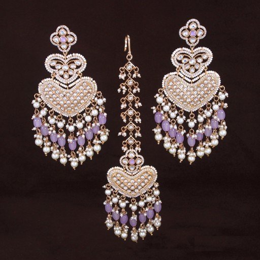 Real Kundan Earring and Maang Tikka
