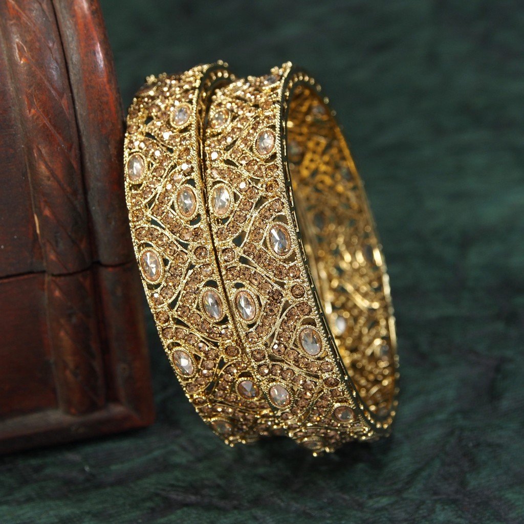 Gold Plated Faux Polki Bangles (One Pair) - PK-BAN21