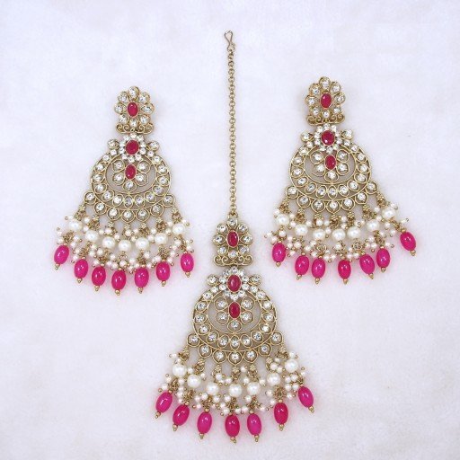 Elegant Polki Earring And Tikka Set  