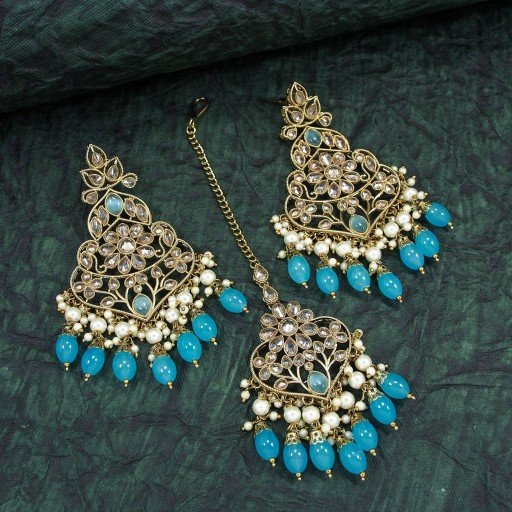 Desirable Polki Earring And Tikka Set  