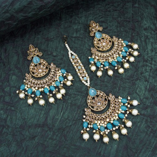 Elegant Polki Earring And Tikka Set  
