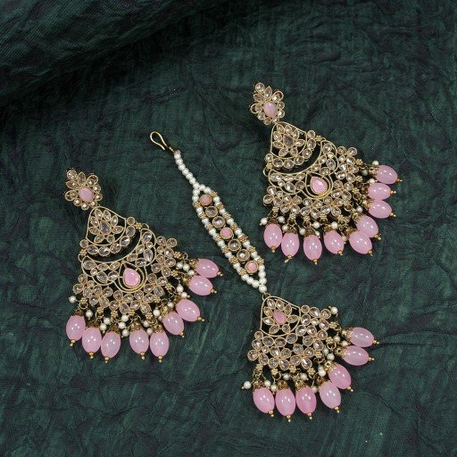 Engaging Polki Earring And Tikka Set  