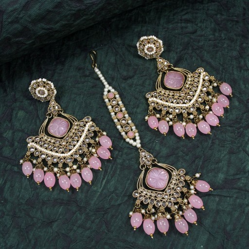 Fashionable Polki Earring And Tikka Set  