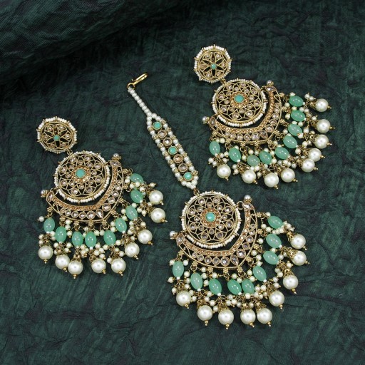 Glamorous Polki Earring And Tikka Set  
