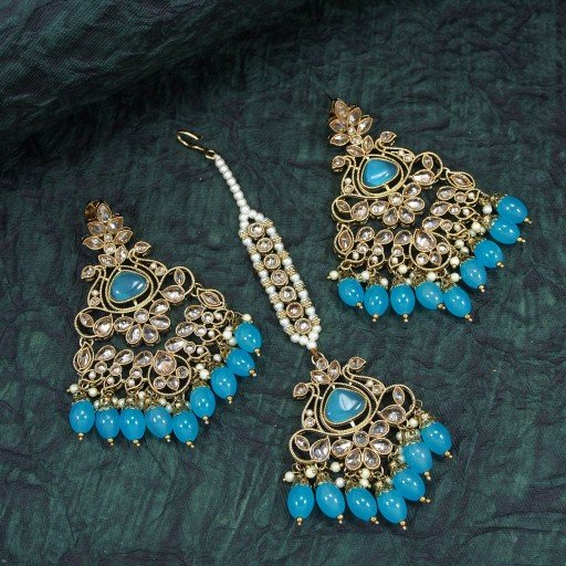 Glorious Polki Earring And Tikka Set  