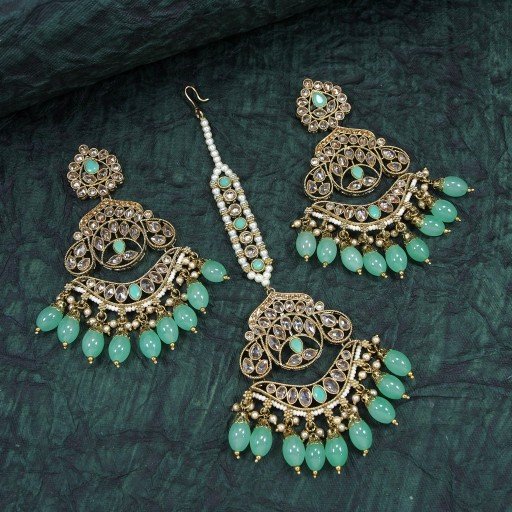 Desirable Polki Earring And Tikka Set  