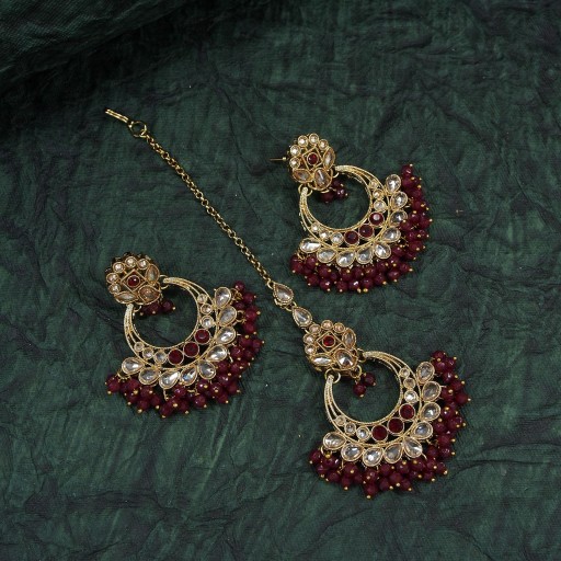 Antique Polki Earring And Tikka Set  