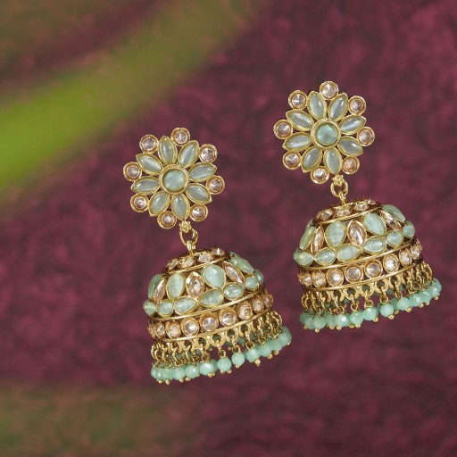 Polki Earrings Decorated With Reverse Ad Work
