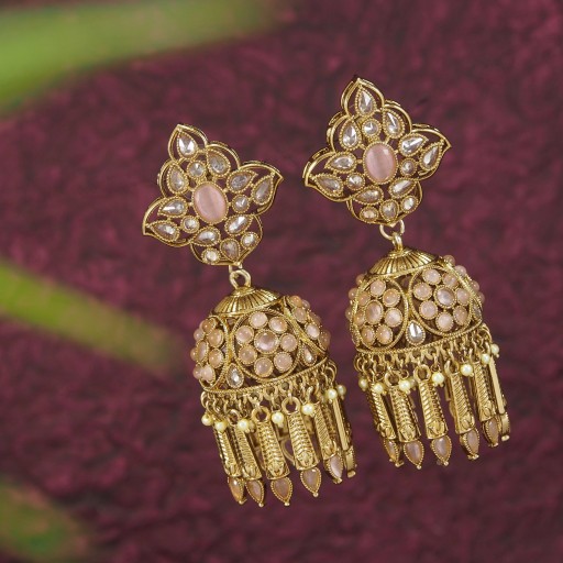 Polki Earrings Embellished With Reverse Ad Work