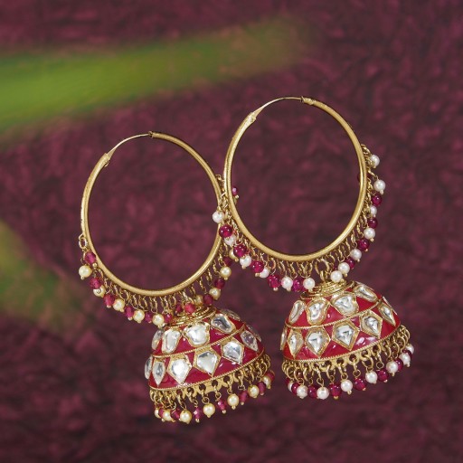 Kundan Earrings Decorated With Kundan Work