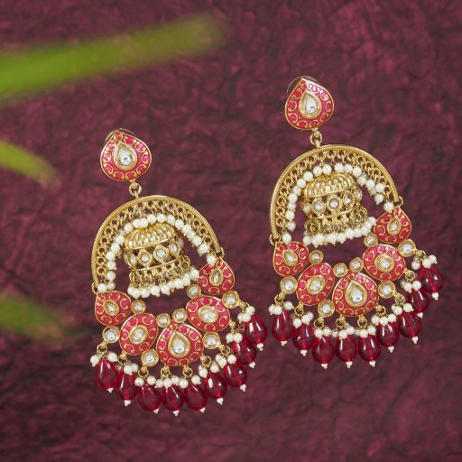 Kundan Earrings Adorned With Kundan Work