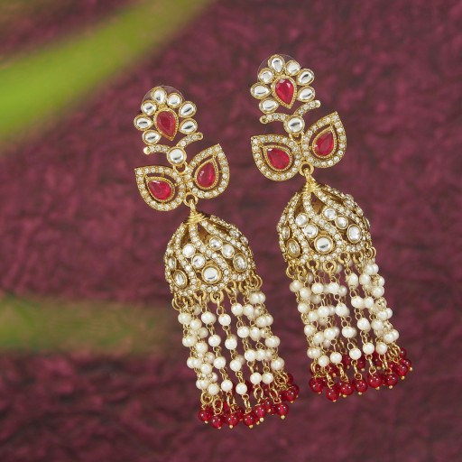 Kundan Earrings Adorned With Kundan Work