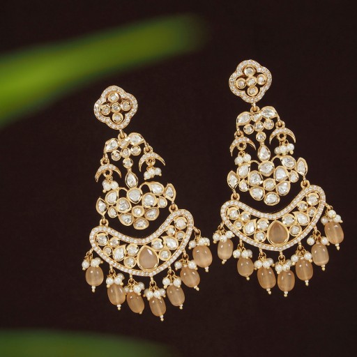 Real Kundan Earrings Embellished With Kundan Work