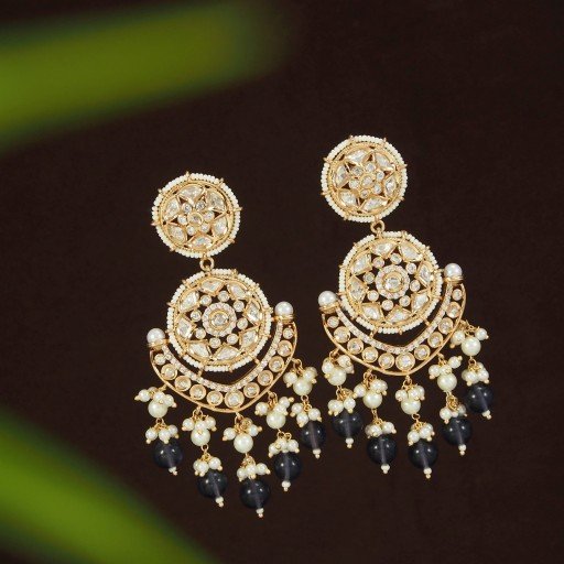 Real Kundan Earrings Adorned With Kundan Work