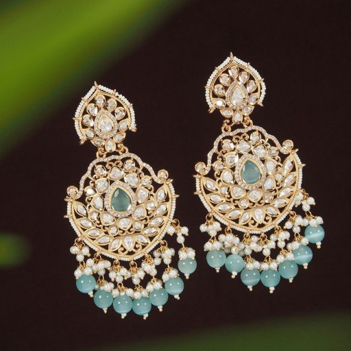 Real Kundan Earrings Studded With Kundan Work