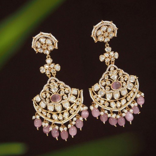 Real Kundan Earrings Embellished With Kundan Work