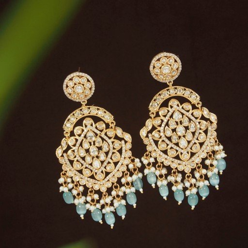 Real Kundan Earrings Decorated With Kundan Work