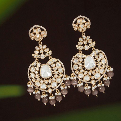 Real Kundan Earrings Adorned With Kundan Work