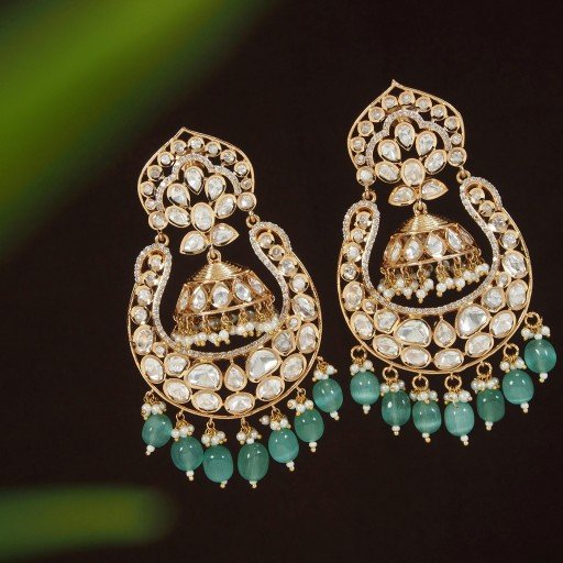 Real Kundan Earrings Studded With Kundan Work