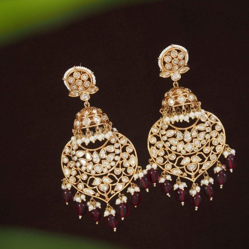 Real Kundan Earrings Embellished With Kundan Work