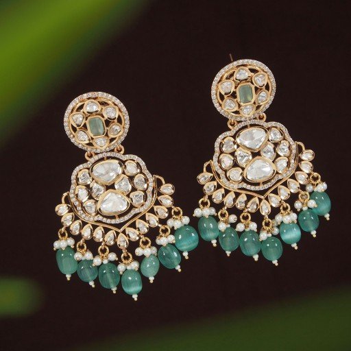 Real Kundan Earrings Adorned With Kundan Work