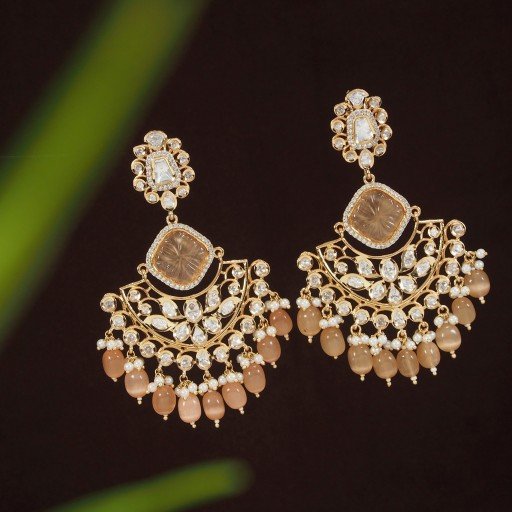 Real Kundan Earrings Studded With Kundan Work