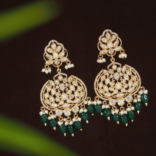 Real Kundan Earrings Embellished With Kundan Work