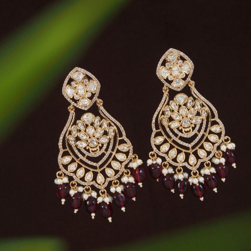 Real Kundan Earrings Decorated With Kundan Work