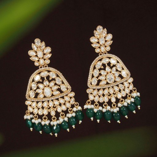 Real Kundan Earrings Adorned With Kundan Work