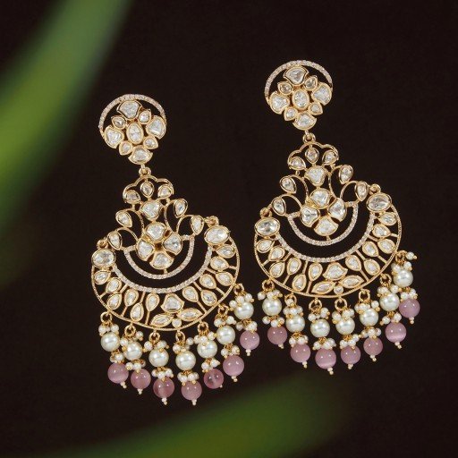 Real Kundan Earrings Studded With Kundan Work