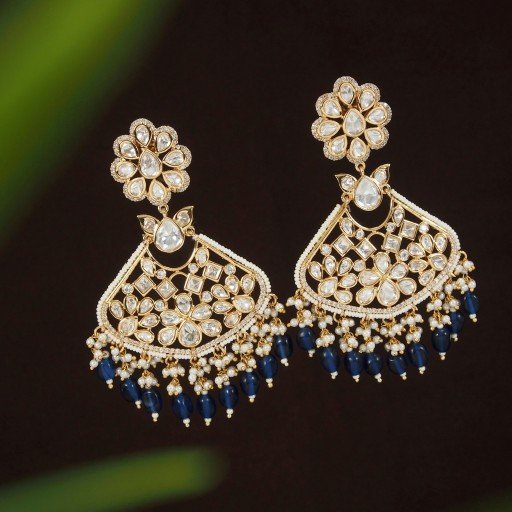 Real Kundan Earrings Decorated With Kundan Work