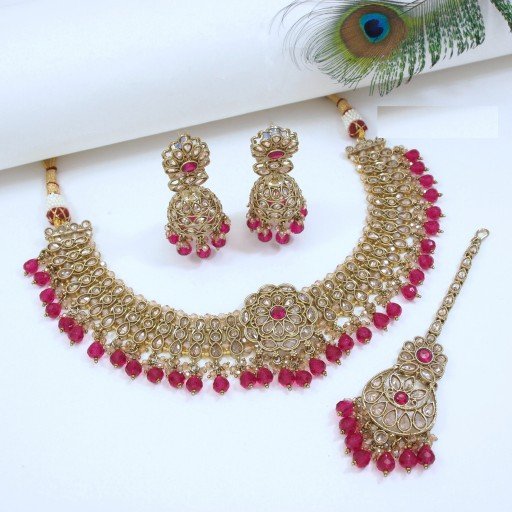 Glamorous Designer Handmade Polki Necklace Set