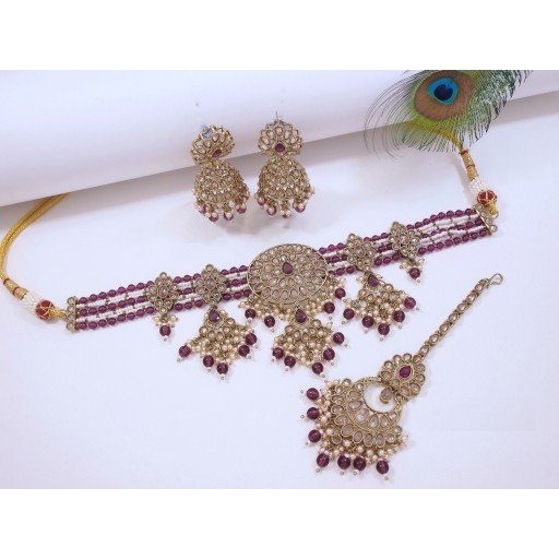 Radiant Designer Handmade Polki Necklace Set